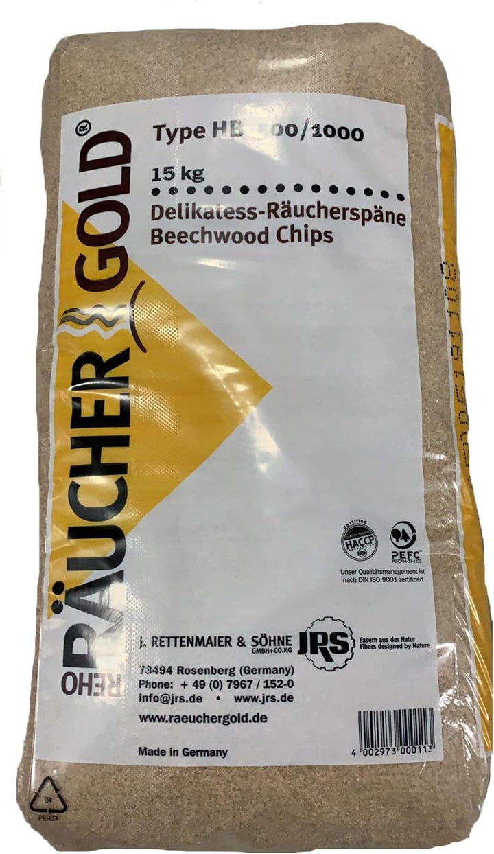 RÄUCHERGOLD® 15kg Buchenholz Räuchermehl HB 500-1000 15.0 Kilogramm, 15.0 Kilogramm