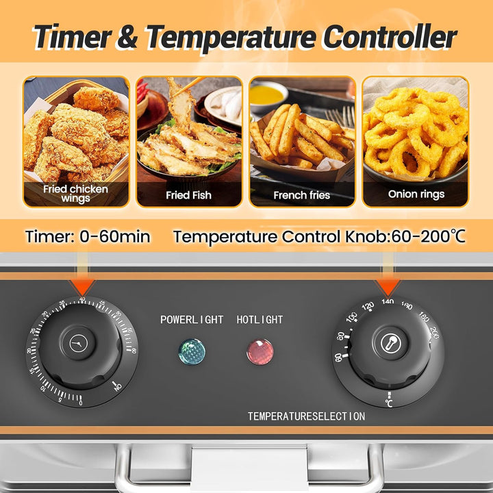 Elektrische Gastro Fritteuse Friteuse Edelstahl, 6L Behälter, Professionelle Elektro Fritteuse Gastr