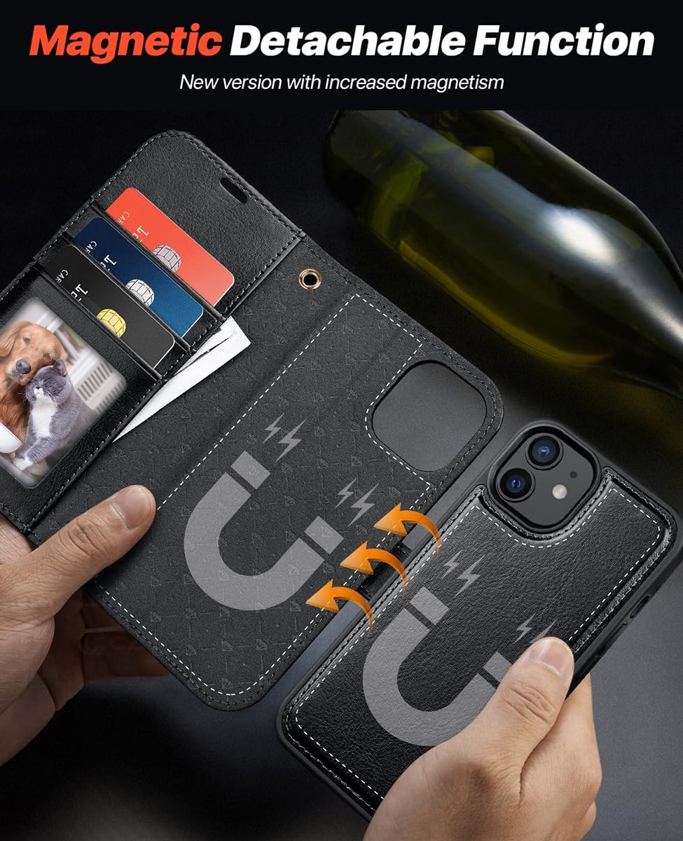 OCASE Kompatibel für iPhone 12 Pro Hülle (2in1) Leder Stossfestes Case, Abnehmbare magnetische, Mit