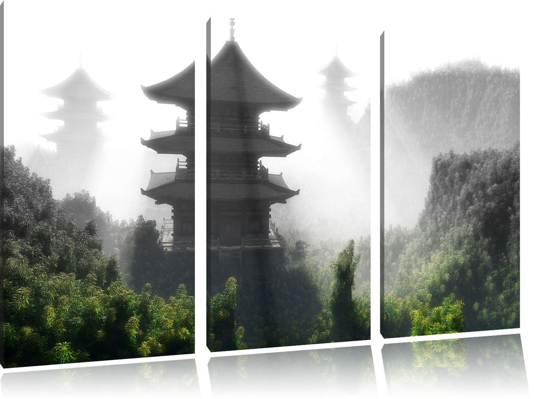 Pixxprint chinesische Häuser als Leinwandbild/Grösse: 3 Teilig (120x80 cm) cm/Wandbild/Kunstdruck/fe