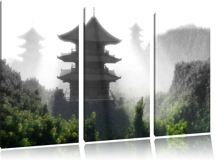 Pixxprint chinesische Häuser als Leinwandbild/Grösse: 3 Teilig (120x80 cm) cm/Wandbild/Kunstdruck/fe