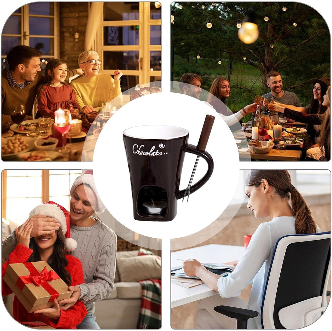 2 Stück Keramike Schokofondue Tasse, 200Ml, Butter Schokoladen Pot Mit Gabeln, Schokobrunnen, Home T