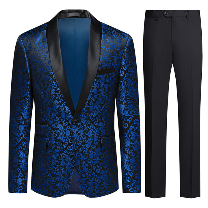 Allthemen Herren Jacquard Smoking Anzug Slim Fit 2 Teilig Anzüge für Hochzeit Party Abschluss S Blau