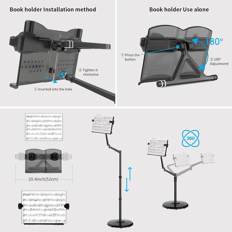 Smatree Notenständer iPad Floor Stand, iPad Mini 6 8,3 Zoll Mount Holder 360 Grad Drehbar Höhenverst