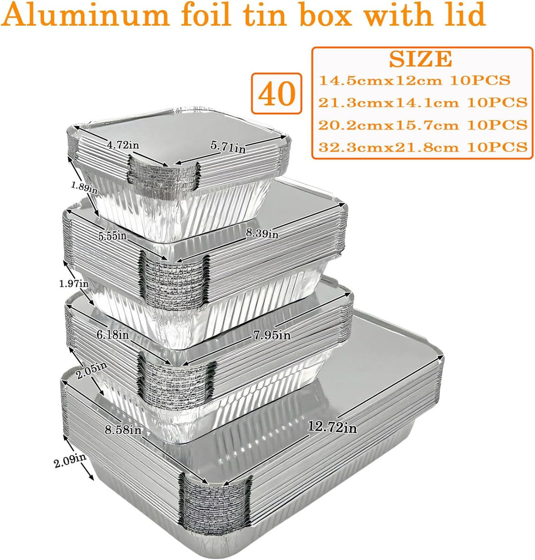 40 Stück Aluschalen mit deckel,Bräter mit deckel,Aluschalen Grill,Grillschalen Aluminium 2200ml/1000