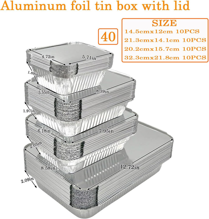 40 Stück Aluschalen mit deckel,Bräter mit deckel,Aluschalen Grill,Grillschalen Aluminium 2200ml/1000