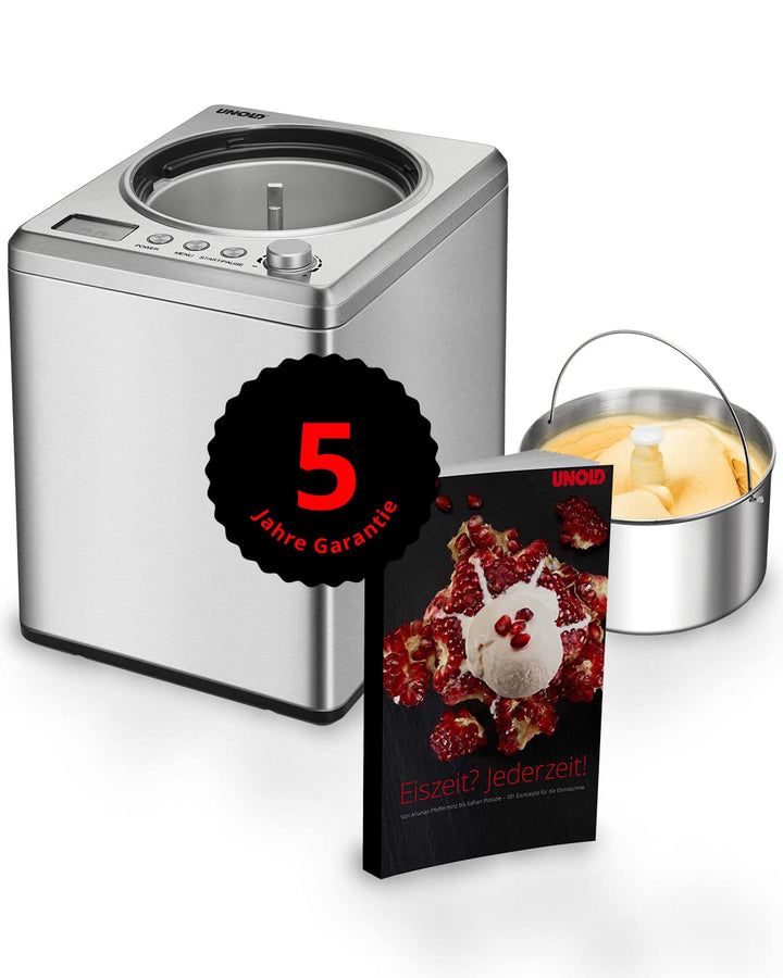 Unold 48980 Eismaschine Profi Plus inkl. Eisbuch mit 101 Rezepten | Speiseeisbereiter 2.5 L, Edelsta