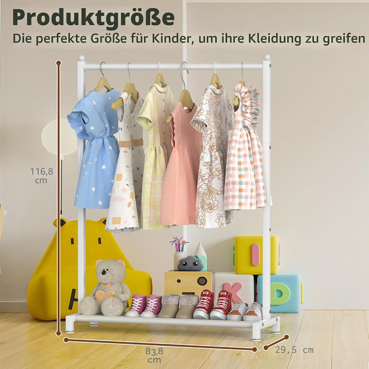 Kinder-Kleiderständer mit unterem Aufbewahrungsregal, Metall-Kleiderständer für Kinder, freistehend,