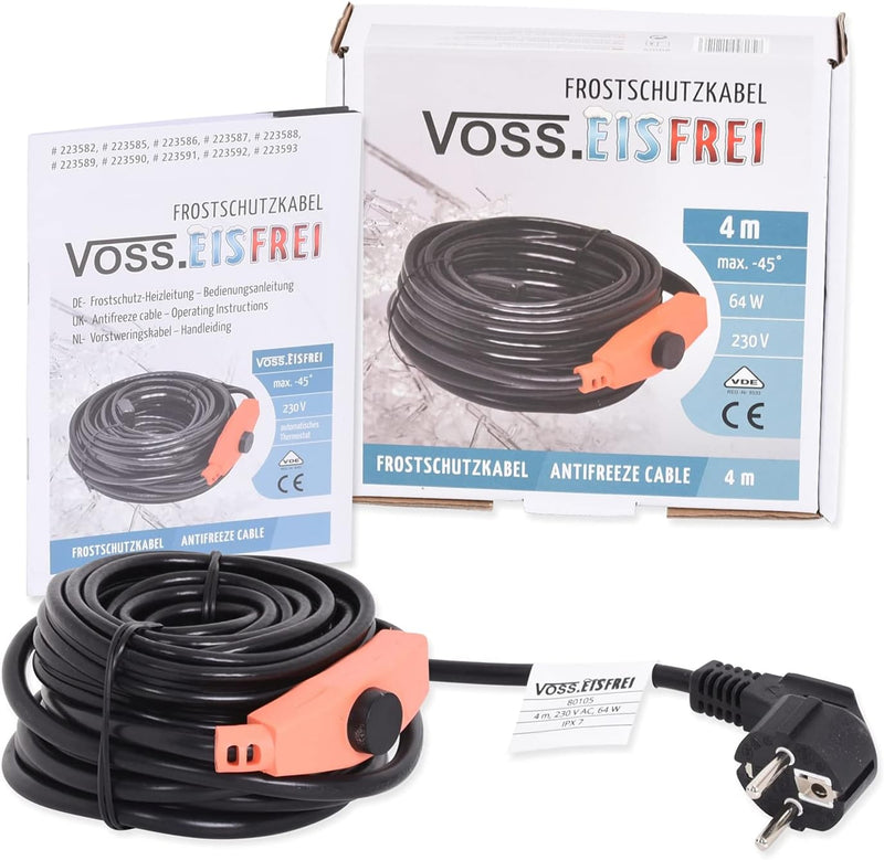 4m Frostschutz Heizkabel mit Knopf-Thermostat VOSS.eisfrei, 230V, Heizleitung Zum Schutz von Wasserl