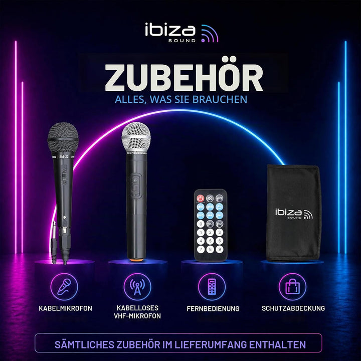 PORT8VHF-BT - Ibiza - Mobile BESCHALLUNGSANLAGE 8”/20CM MIT USB-MP3, BT, Rec, VOX, 1 VHF & 1, 8” VHF