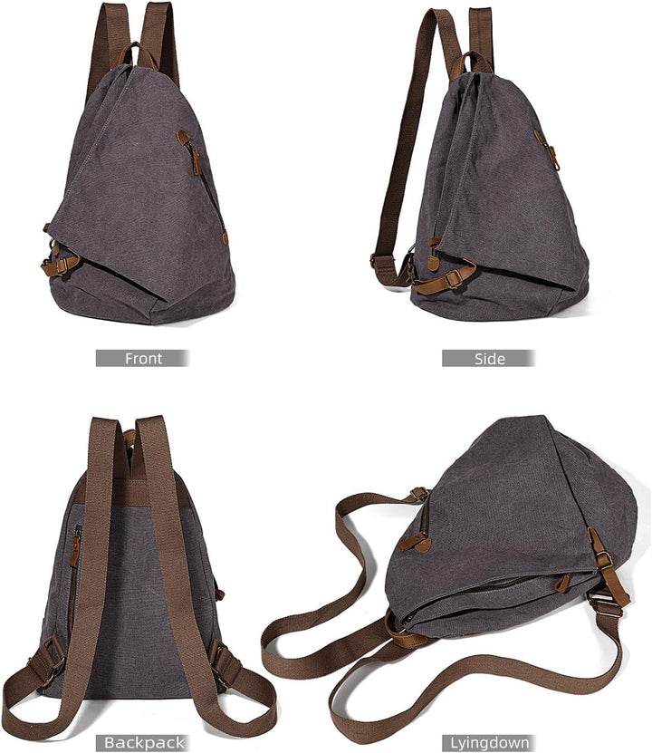 Retro Segeltuch Rucksack Canvas Vintage Rucksäcke Echtleder Daypack Reisetasche Schulterrucksack für