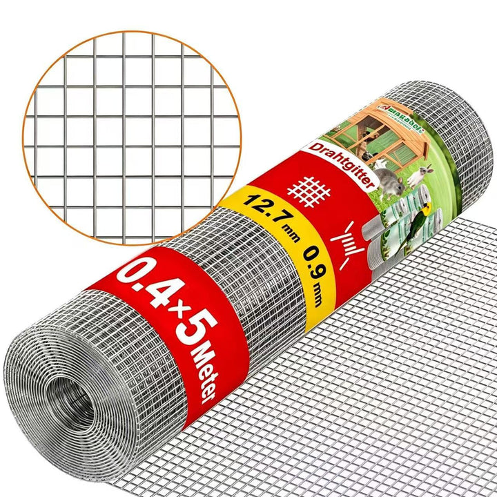 Amagabeli Drahtgitter Volierendraht 0.4m X 5m, 0.9mm Feuerverzinkt & Rostfrei (12x12mm) – Für Hochbe