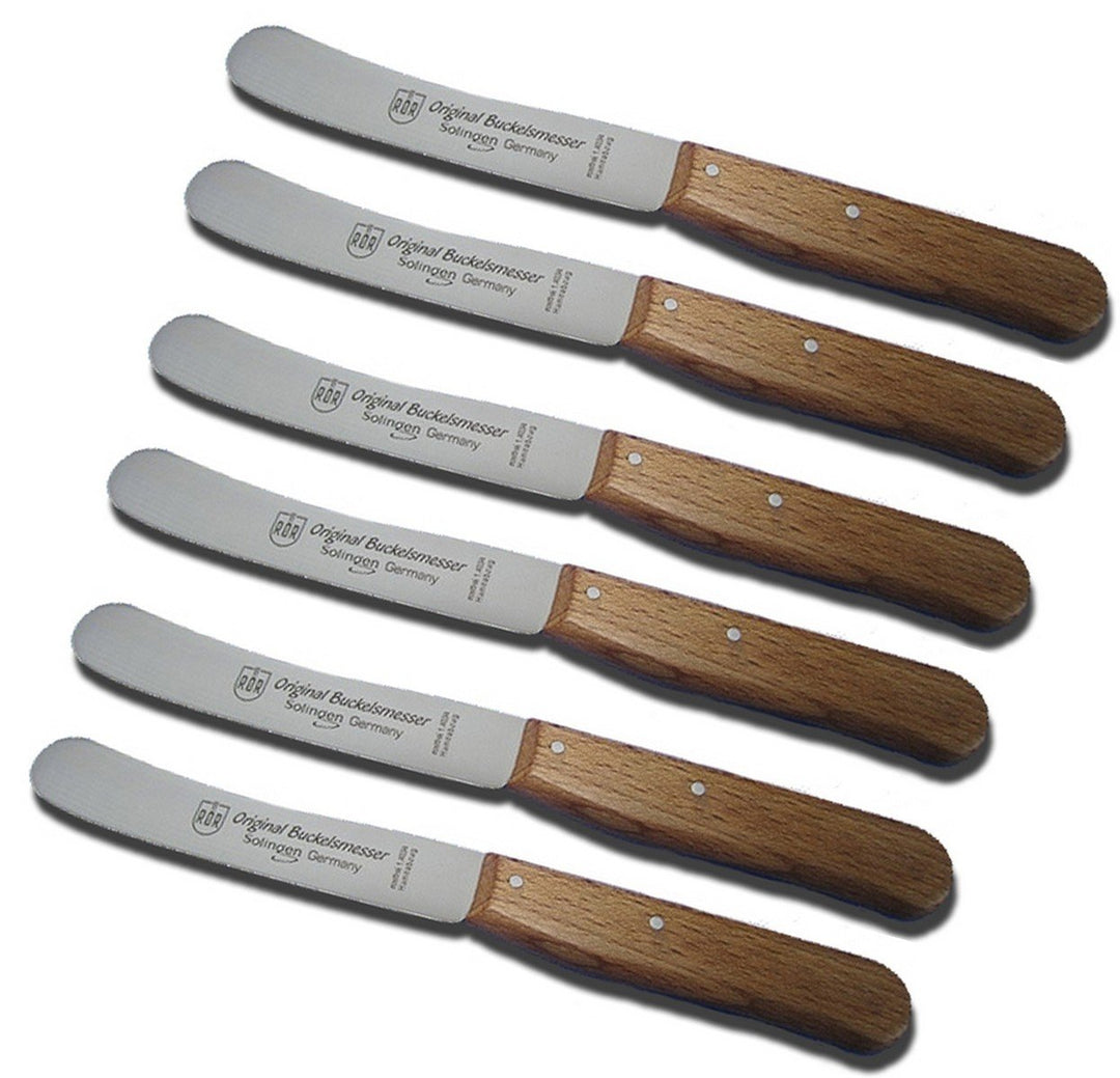 Buckels Messer Buche 6 x Frühstücksmesser / RÖR Solingen / Griffe Buchenholz
