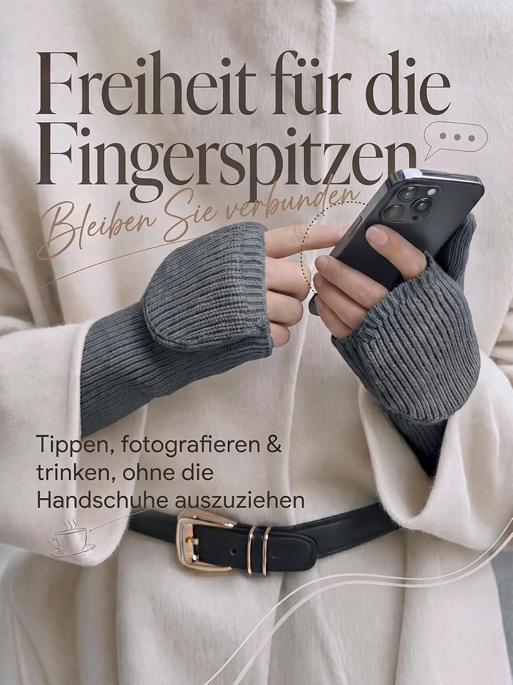 Rahhint Alpaka Wolle Winter Fäustlinge Handschuhe Damen Klappe Touchscreen Grau, Grau