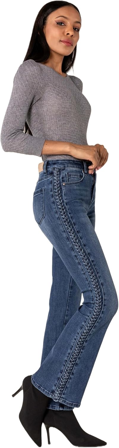 Nina Carter Q1897 Damen Bootcut Jeans im Retro-Stil HIGH Waist Stretchjeans Jeanshosen Used-Look Sch