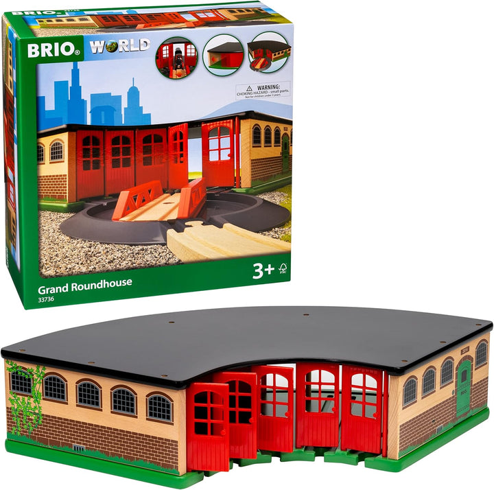 BRIO Eisenbahn Grosser Ringlokschuppen Mit Drehscheibe &amp; World 33884 Batterie-Dampflok mit Wassertan