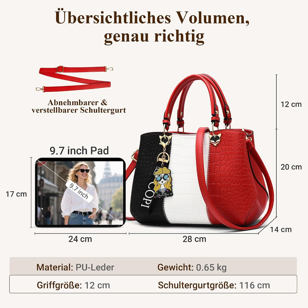 DIRRONA Damen Handtasche – PU Leder Handtasche mit Farbblock-Design und elegantem Anhänger, stilvoll