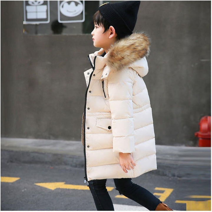 Wulide Kinder Mädchen Daunenjacken Winterjacke Daunenmantel mit Kapuze 98 Beige, 98 Beige