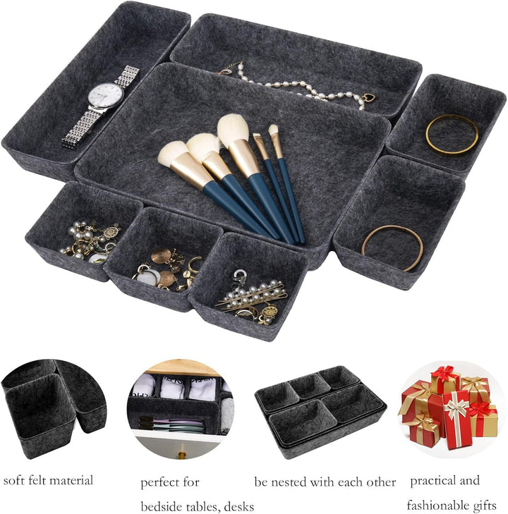 8 x Filz-Schubladen-Organizer-Tablett, flache Schreibtisch-Schmuck-Aufbewahrungsbox, spart Platz auf