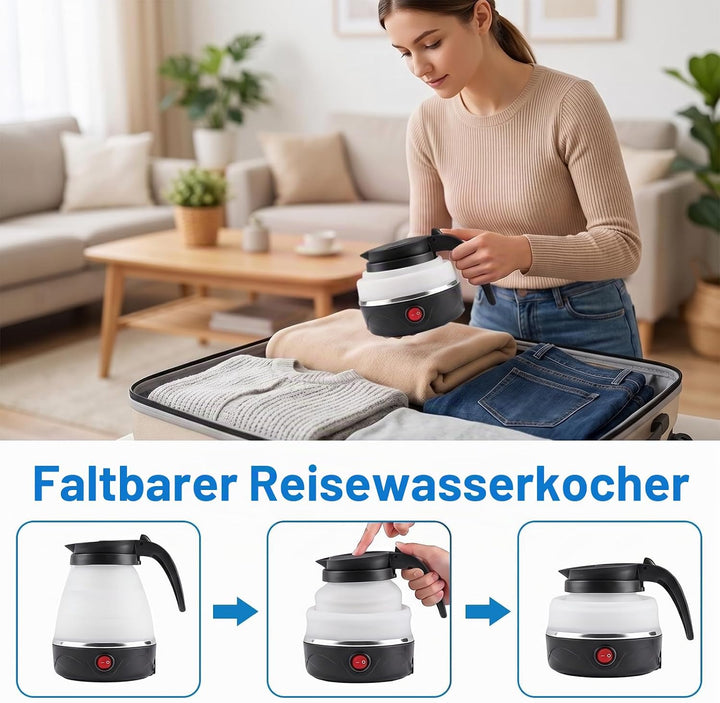 Faltbarer Wasserkessel, 600ml Wasserkocher Faltbarer, Camping Wasserkocher Wasserkessel Tragbarer Mi