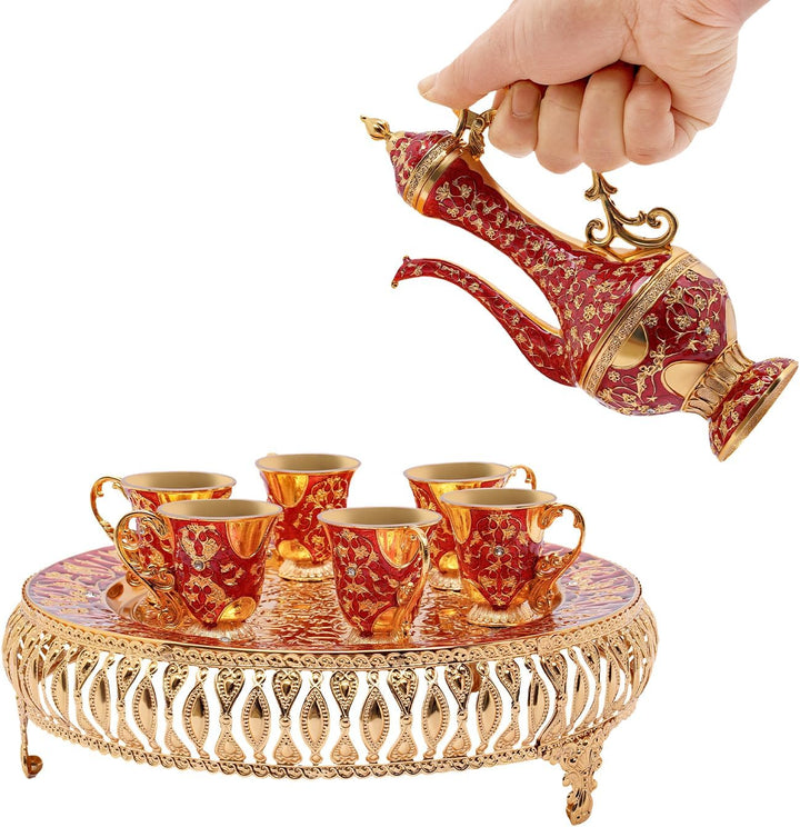 Kaffeetasse und Teekanne Set | Teeservice Set für Teetisch Dekoration Teeservice 6 Stück Zinklegieru
