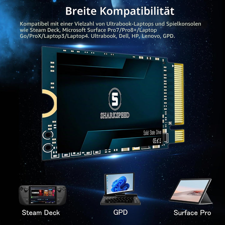 SHARKSPEED M.2 2230 SSD 256GB NVMe PCIe Gen 4.0x4 30mm, SSD Festplatte Intern Solid State Drive für