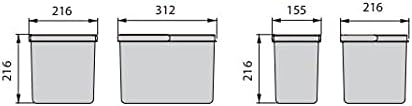 Emuca - Recycle Behälter für Küchenschublade, Höhe 216, 1x12L + 2x6L, Anthrazitgrauer Kunststoff, Ku