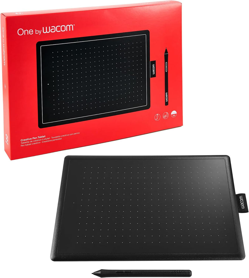 One by Wacom Stifttablett mit drucksensitivem Stift, geeignet für Windows, Mac & Chromebook, Medium,