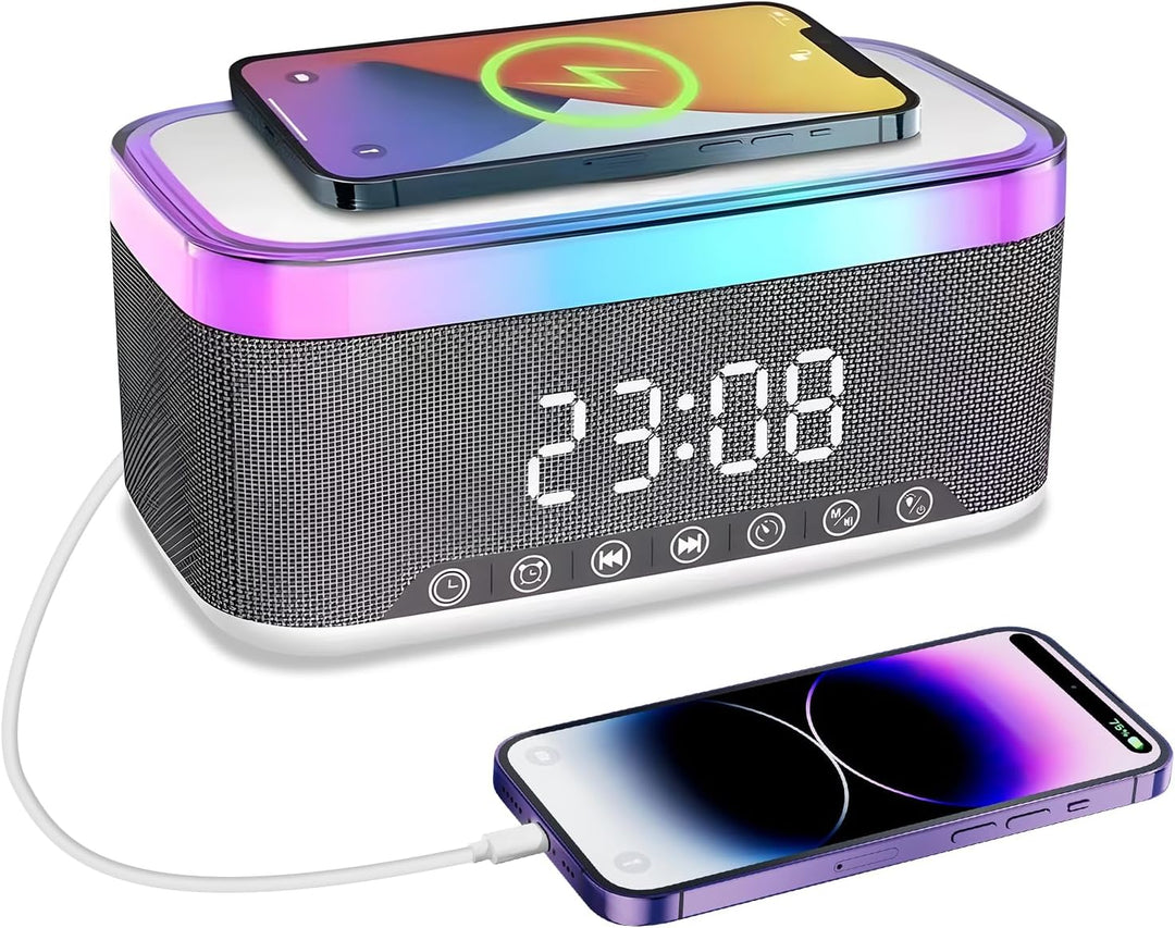 Radio wecker Digital mit Ladestation, 15W Fast Wireless Charger, Digitaler Radiowecker mit Bluetooth