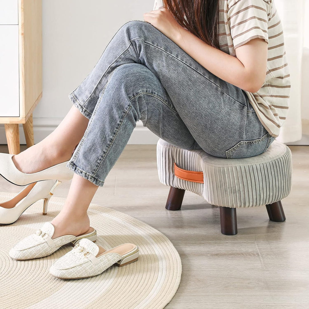 YMYNY Fusshocker, Sitzbank mit Griff, Gebogener Tritthocker mit weichem Sitzkissen, Gepolsterter Hoc