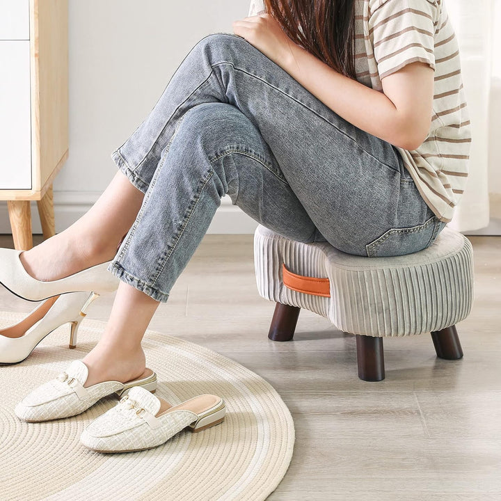 YMYNY Fusshocker, Sitzbank mit Griff, Gebogener Tritthocker mit weichem Sitzkissen, Gepolsterter Hoc