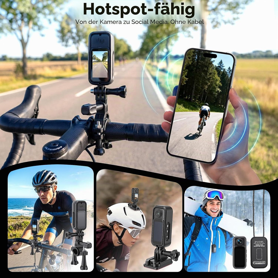 Mini Action Cam WIFI 1080P, 360° 64GB Sport Actionkamera HD mit 180° Rotierendem Objektiv,Touchscree
