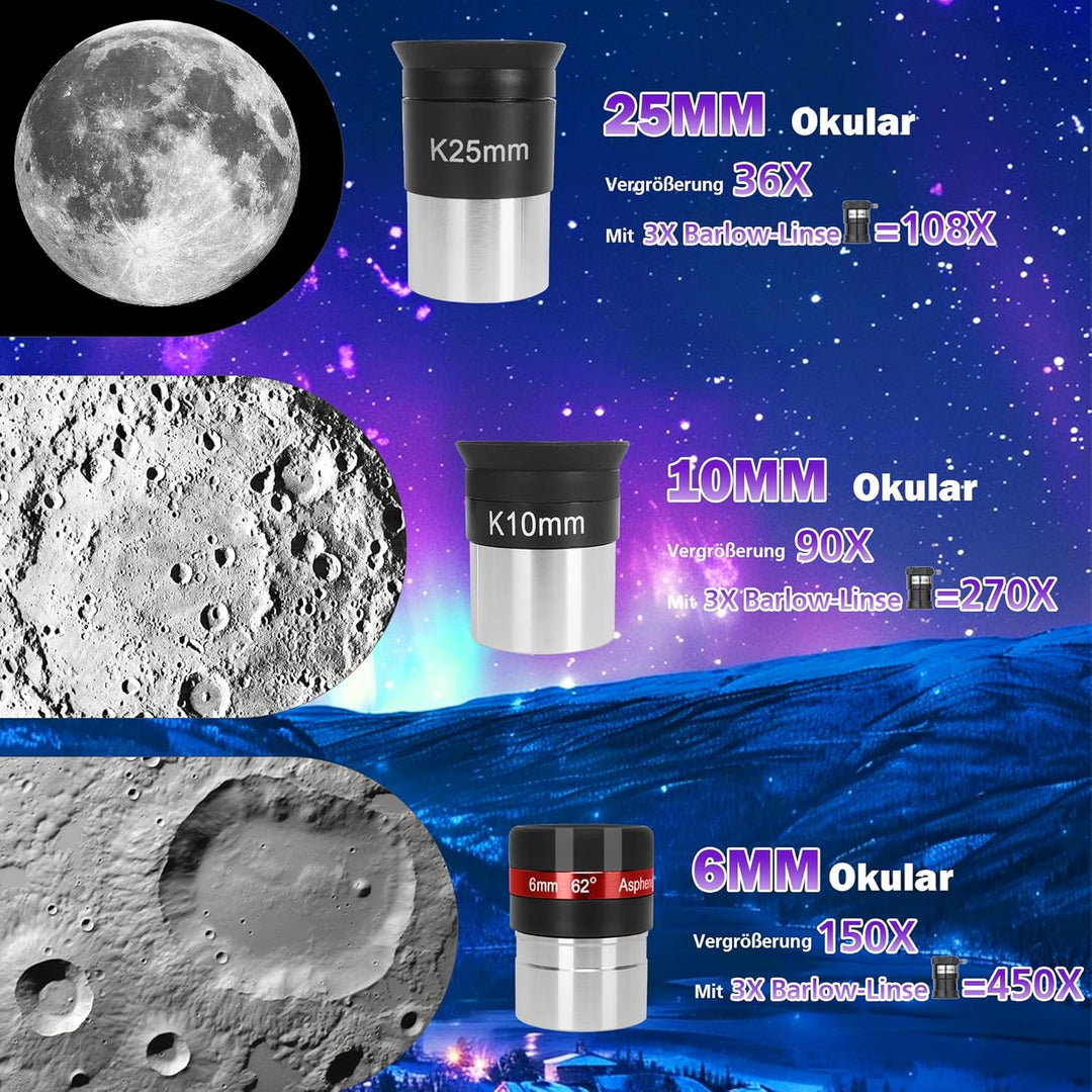 HETEKAN Teleskop, Teleskop Astronomie für Erwachsene, 90 mm Öffnung 900 mm, Profi Refraktor Teleskop