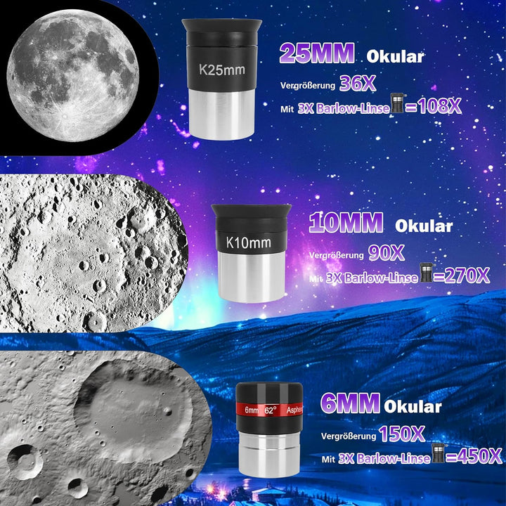 HETEKAN Teleskop, Teleskop Astronomie für Erwachsene, 90 mm Öffnung 900 mm, Profi Refraktor Teleskop