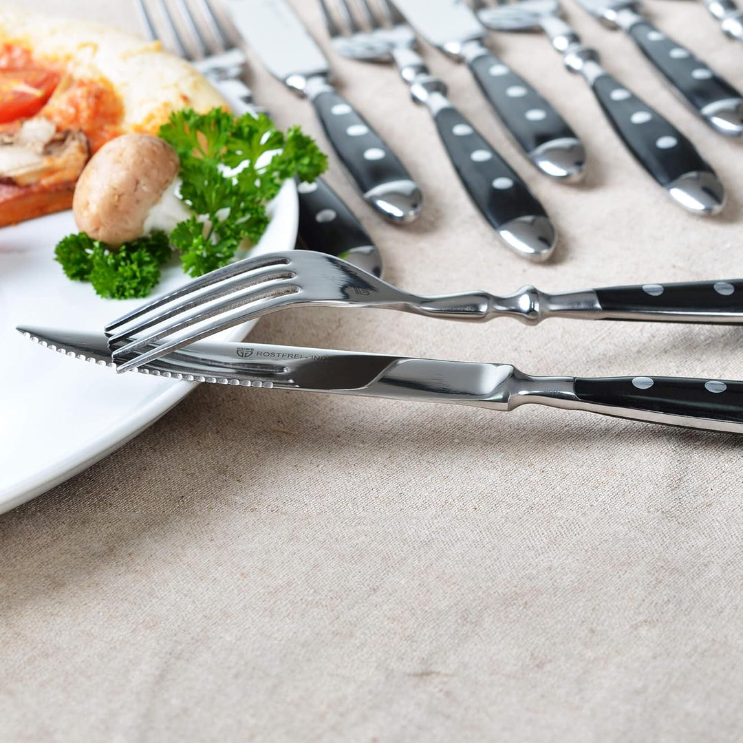 GRÄWE Steakbesteck, 12-teilig, Besteckset für 6 Personen, Steakgabel, Steakmesser, Edelstahl poliert