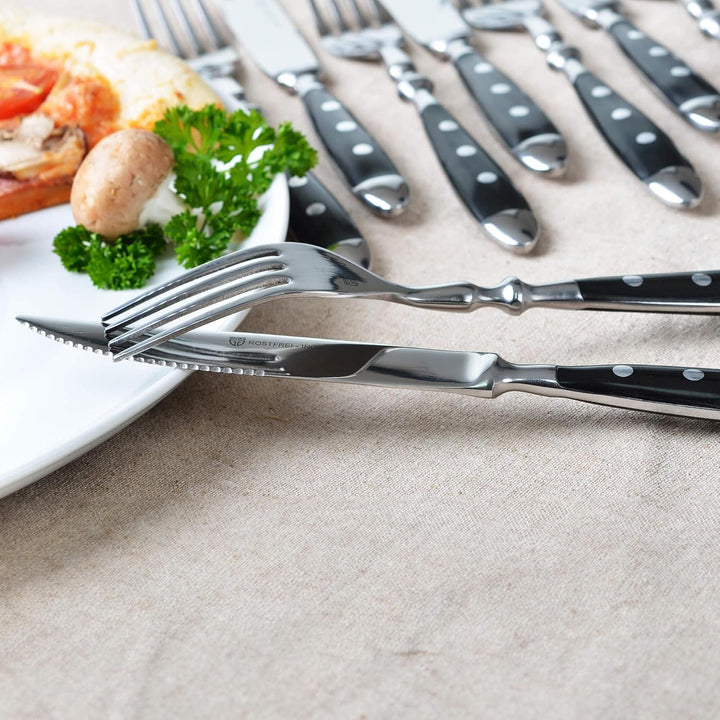 GRÄWE Steakbesteck, 12-teilig, Besteckset für 6 Personen, Steakgabel, Steakmesser, Edelstahl poliert