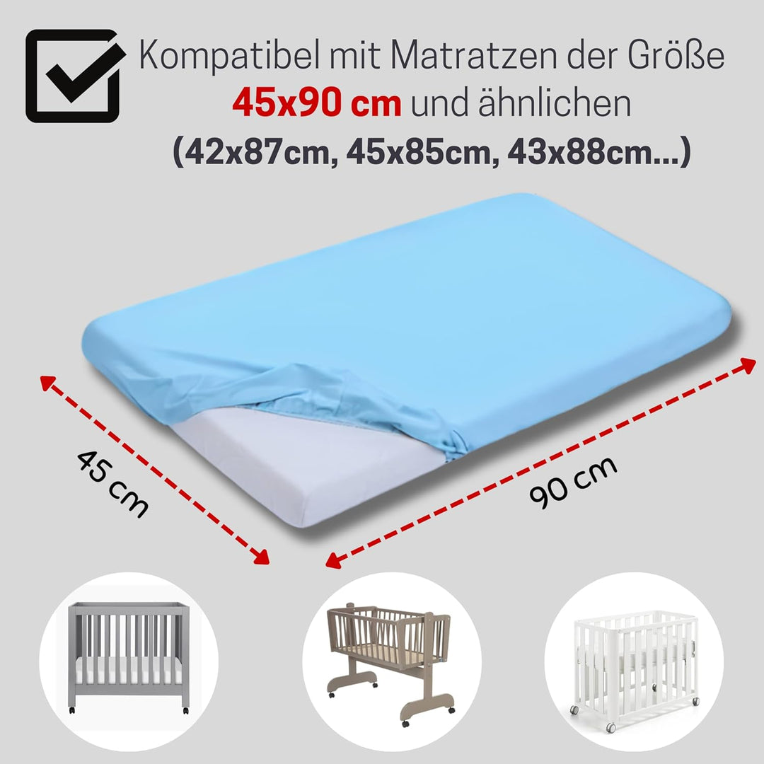 Bisoo Spannbettlaken 90x45 für Kinderwagen Beistellbett Babywiege - 2in1 Matratzenschoner 45x90 Baby