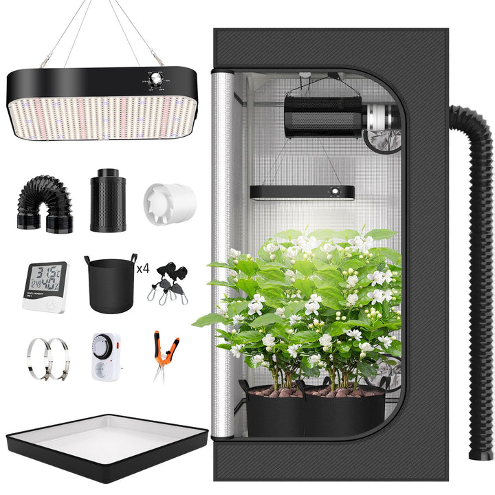 Growzelt Komplettset Anbau Set mit 200W LED Vollspektrum Grow Lampe Dimmbar, 120x120x200cm GrowZelt