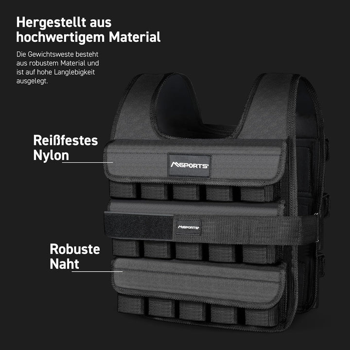 MSPORTS Gewichtsweste Premium Verstellbar von 5 kg - 30 kg Weight Vest | Laufweste Damen Herren | Fi