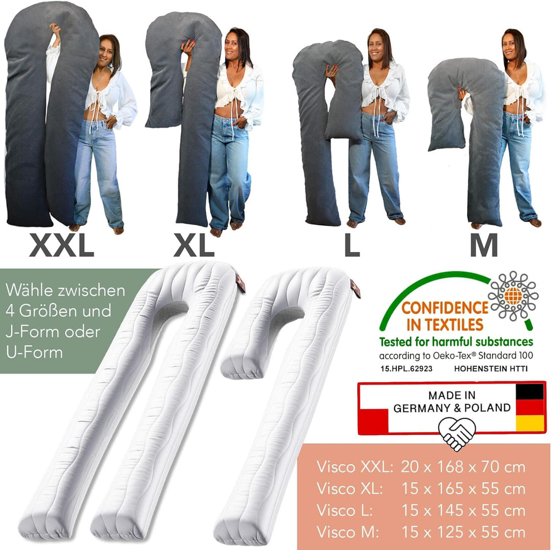 Traumreiter Seitenschläferkissen Visco J Form Wendekissen mit Memory Foam Stütze [orthopädisch] Schw