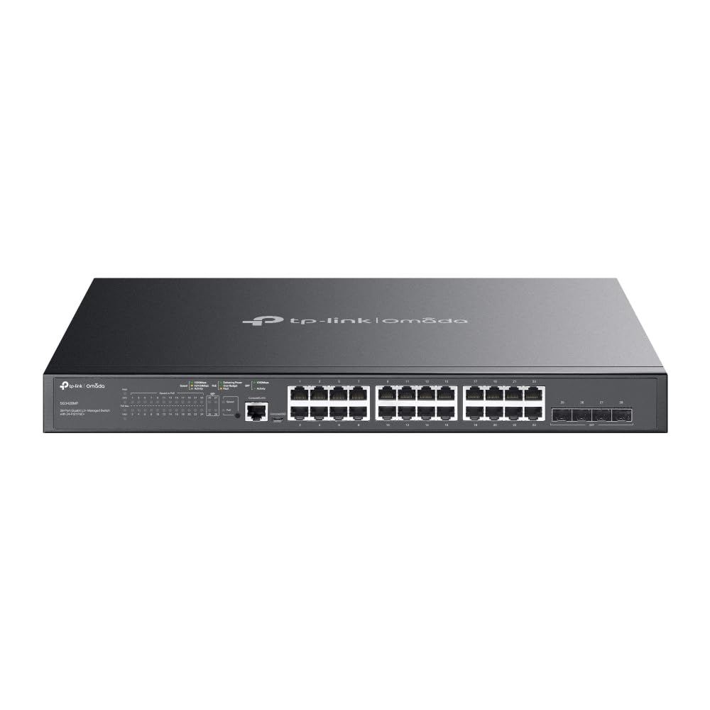 TP-Link TL-SG3428MP 28-Port Gigabit L2+ Managed Switch mit 24 PoE+ Ports (384 Watt, Zentrales Cloud-