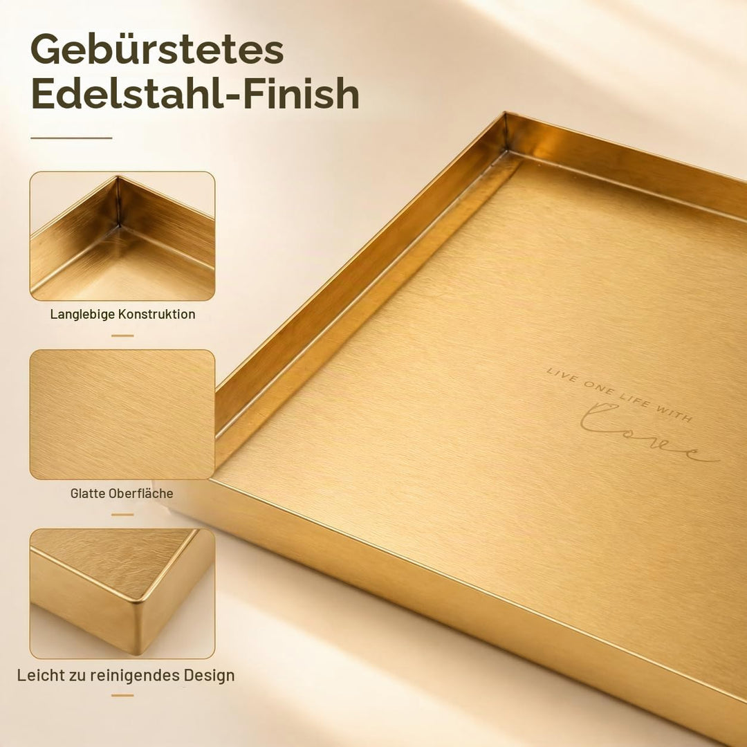 Deko Tablett Gold Tablett Rechteckig, Schmucktablett Edelstahl Badezimmer Tablett Dekotablett Schmuc
