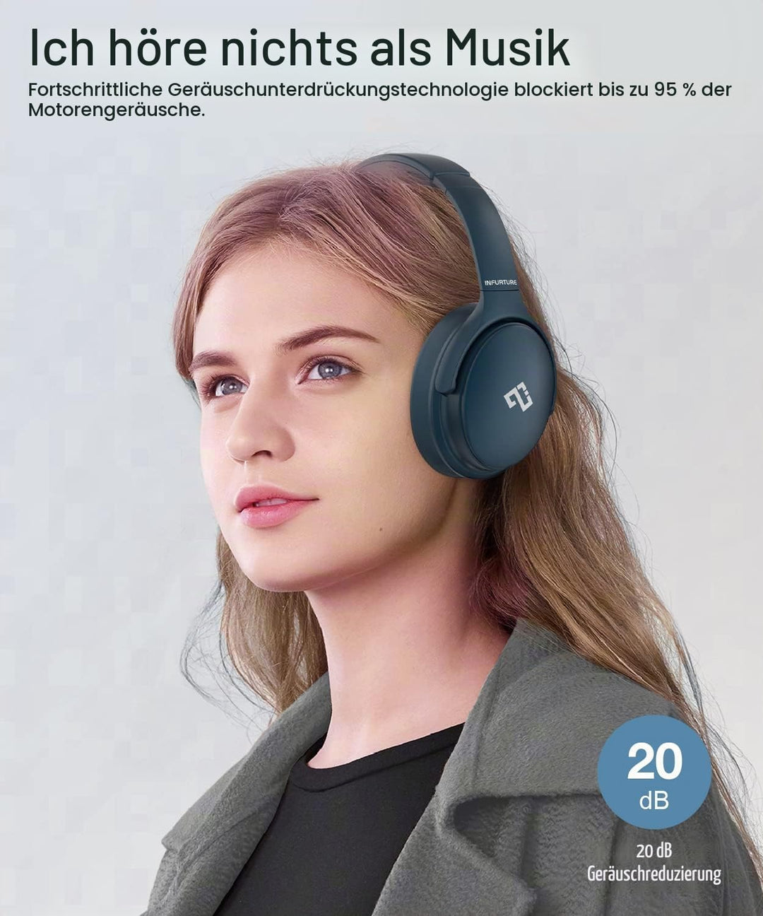 INFURTURE Noise Cancelling Kopfhörer Bluetooth 5.0,Drahtlose Over-Ear-Kopfhörer,Hi-Fi-Stereo-Tiefbas