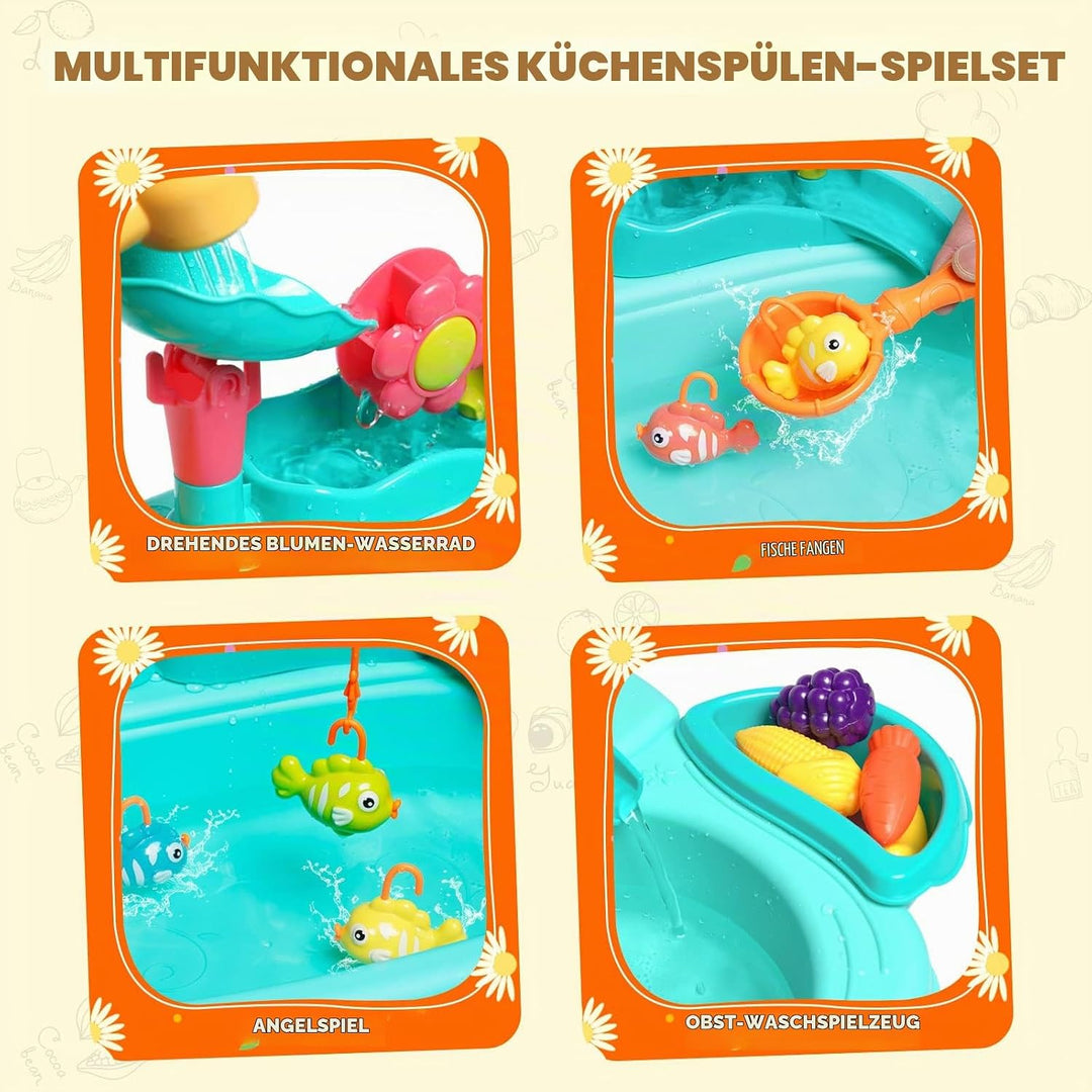 Ark miido Küchenspüle Spielzeug mit fliessendem Wasser, kinderwaschbecken mit Wasserhahn, Waschbecke
