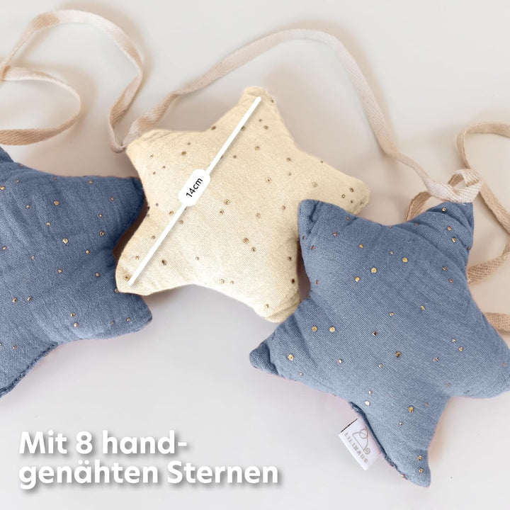LILIMAUS Sternen Wimpelkette Stoff - Mit Goldapplikation in 12 Farben - 100% Baumwolle Handmade - Mu
