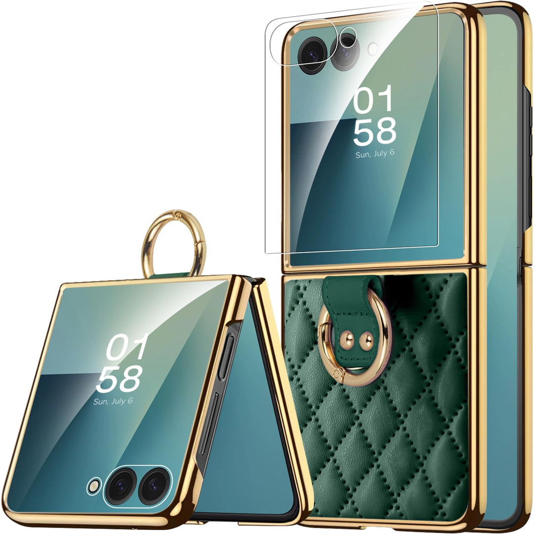 Miimall Lederhülle Kompatibel mit Samsung Galaxy Z Flip 7 Hülle mit Ring Ständer & Kameraschutz [Lux