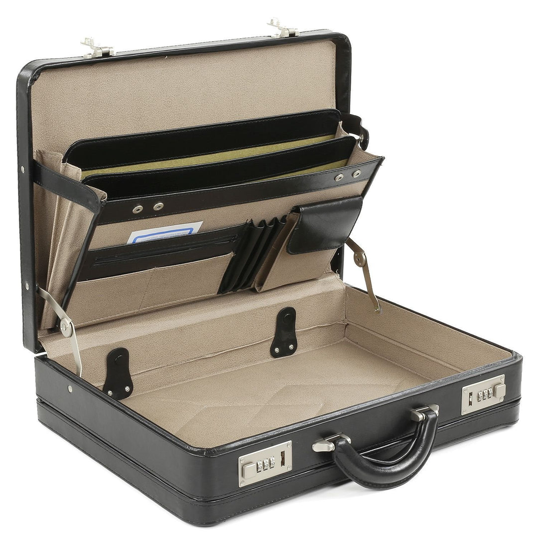 Bowatex Dokumentenkoffer Aktenkoffer Leder-Faserstoff Koffer Schwarz 44 cm