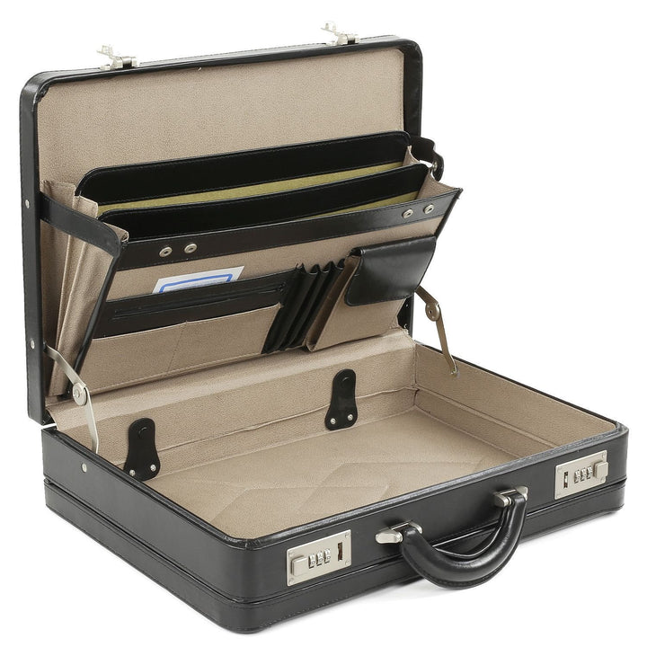 Bowatex Dokumentenkoffer Aktenkoffer Leder-Faserstoff Koffer Schwarz 44 cm