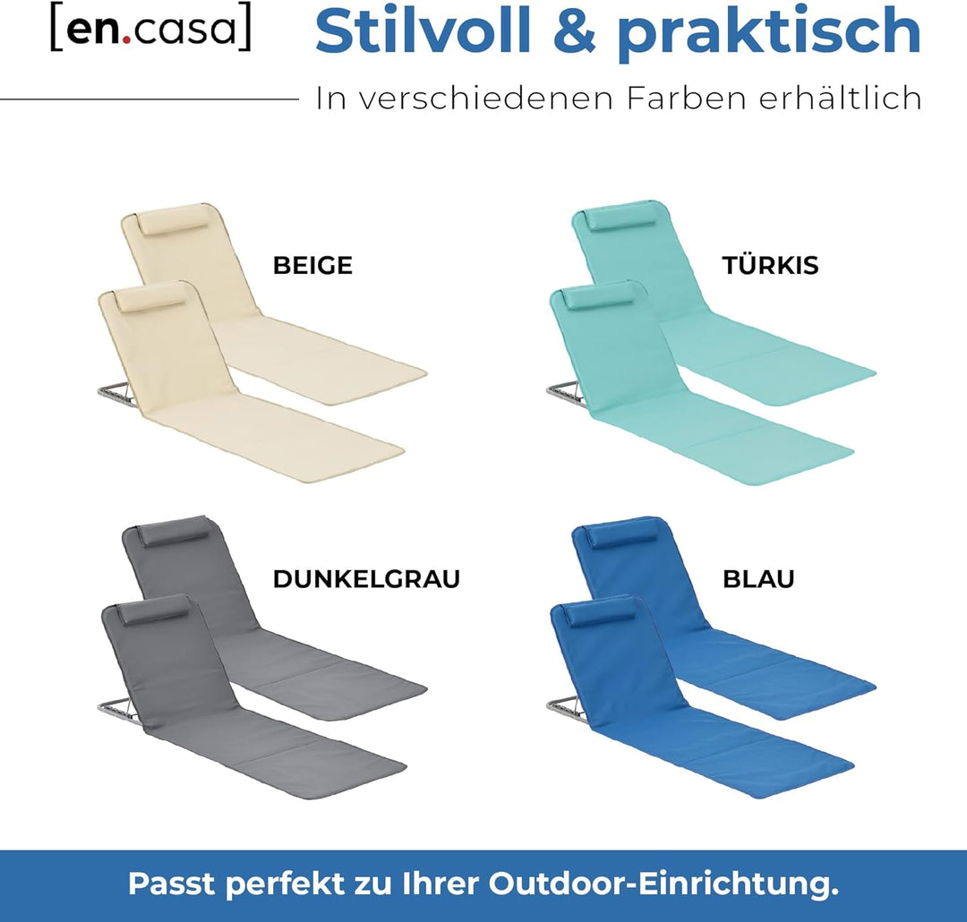 [en.casa] Strandmatte Donostia 2er Set Sonnenmatte klappbar Blau Strandliege mit Verstellbarer Rücke