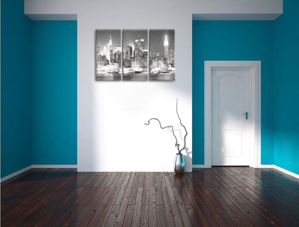 Pixxprint New York City Skyline bei Nacht Kohle Effekt 3-Teiler Leinwandbild 120x80 Bild auf Leinwan